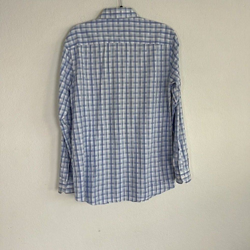 PRONTO UOMO Mens Cotton Long Sleeve Button Up Blue Plaid Abstract Shirt Large - Picture 2 of 10